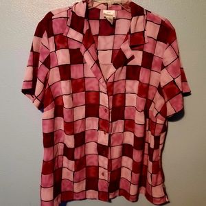 Kim Rogers Pink Purple Square Pattern Built In Tank Button Down Top 2x